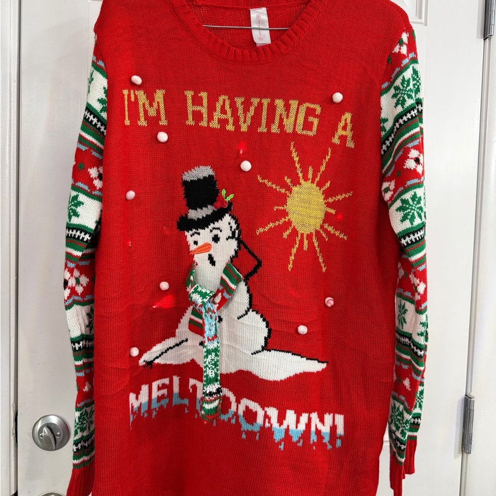 Festive Red Christmas Sweater with Snowman Design